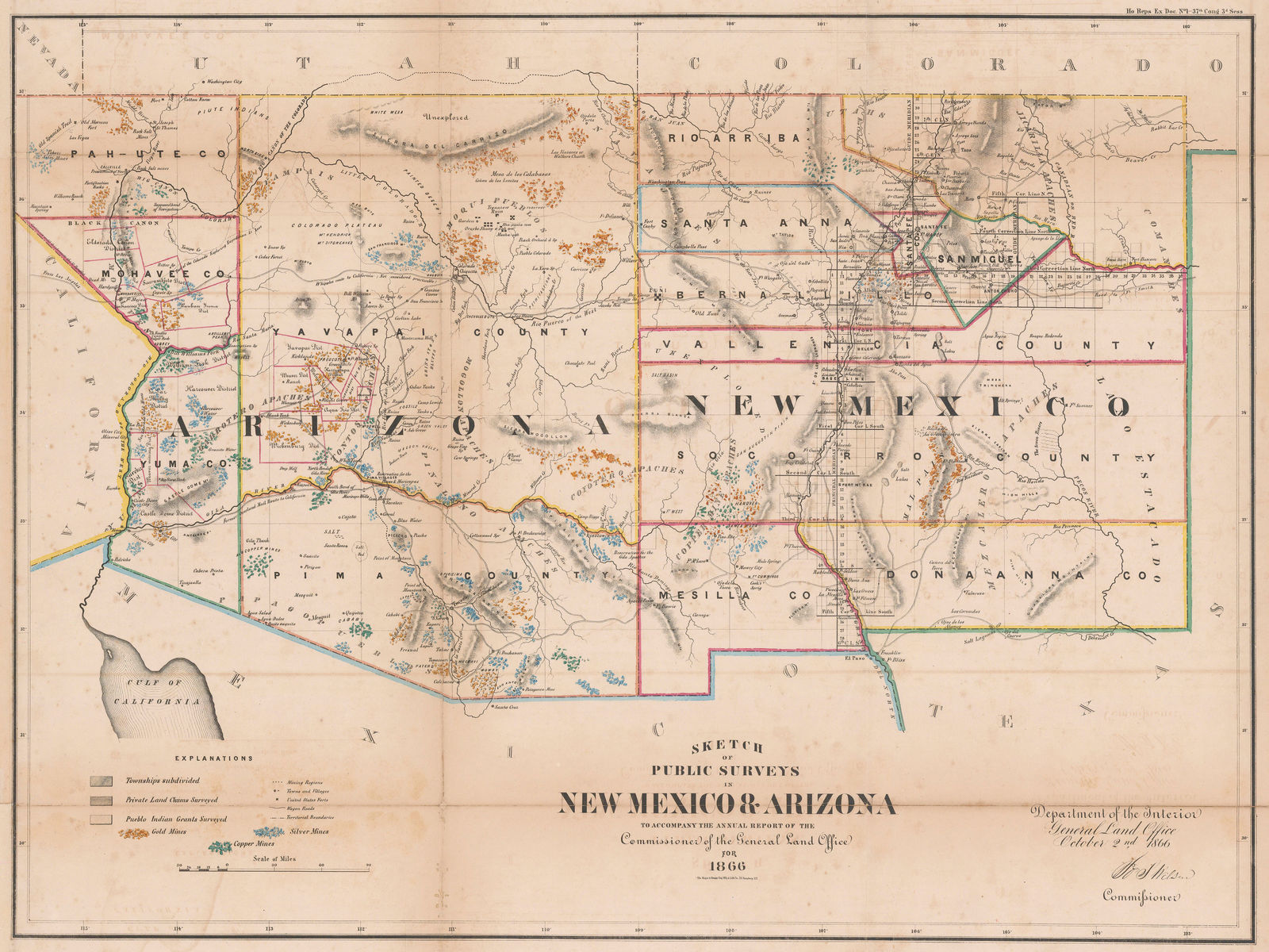 General Land Office (GLO), Sketch of Public Surveys in New Mexico and Arizona, 1866