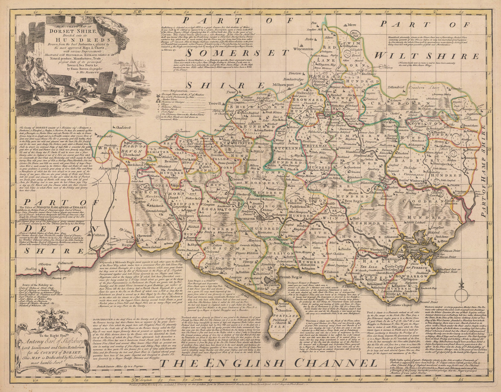 Emanuel Bowen & Thomas Kitchin, An Accurate Map of Dorset Shire Divided into its Hundreds, 1760 c.