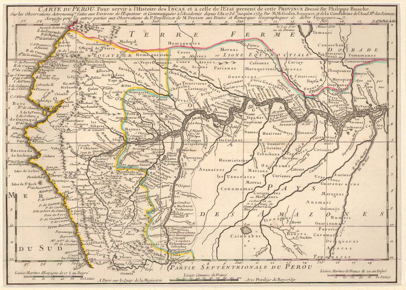 Philippe Buache, Peru and the Amazon River, 1739