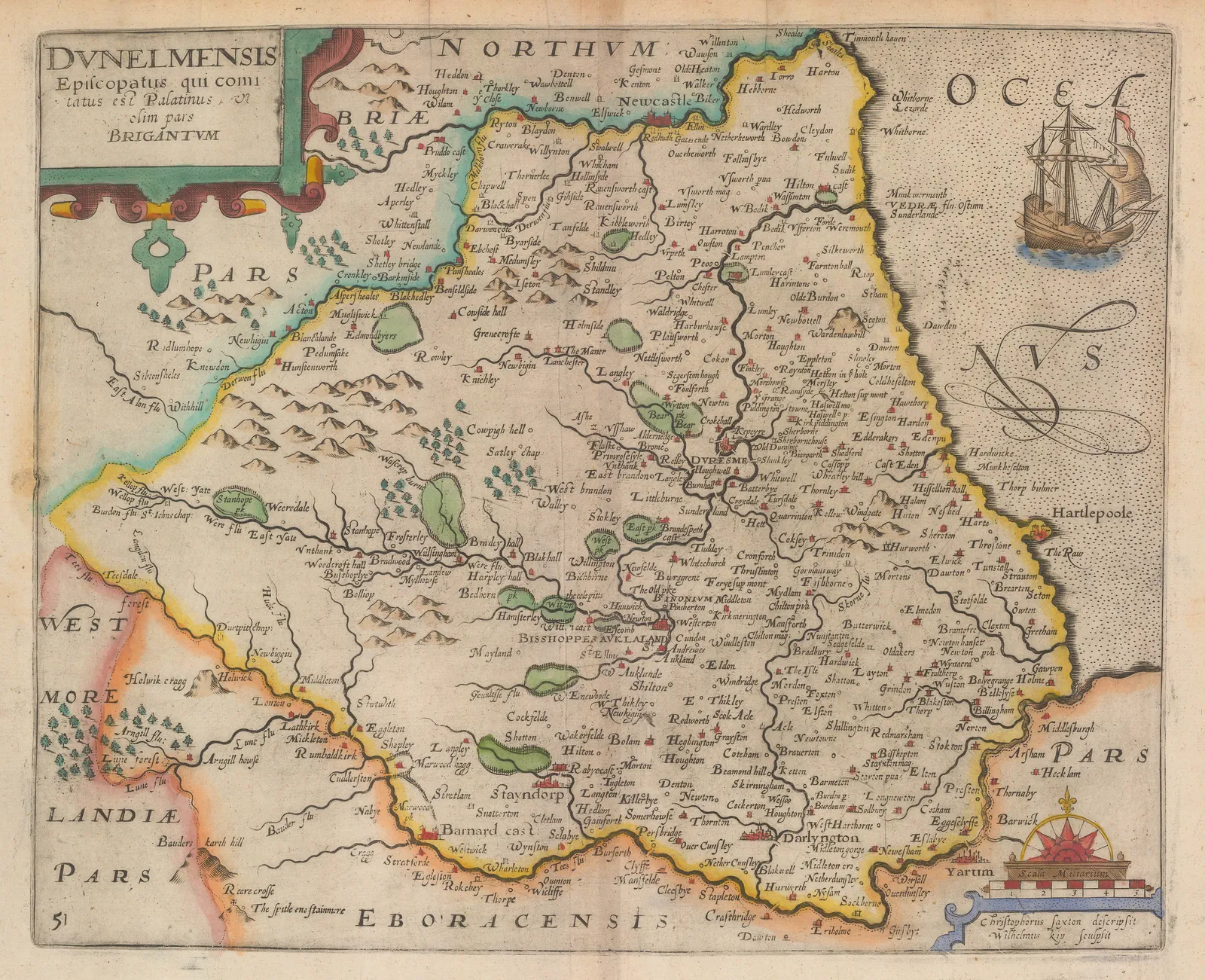 Christopher Saxton & William Kip, Dunelmensis, 1637