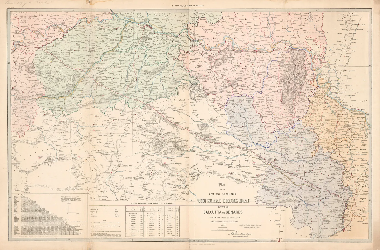 Survey of India, Grand Trunk Road of India between Calcutta and Benares, 1860 c