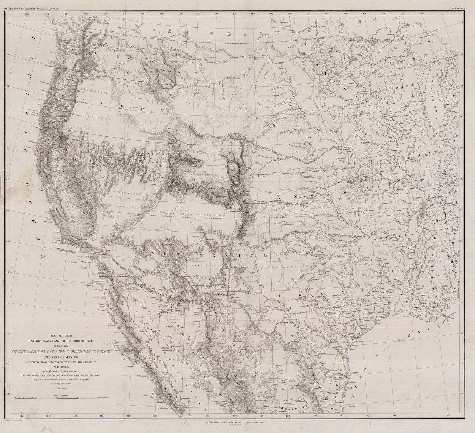 William Hemsley Emory, Map of the Unites States and their Territories between the Mississippi and the Pacific Ocean, 1857