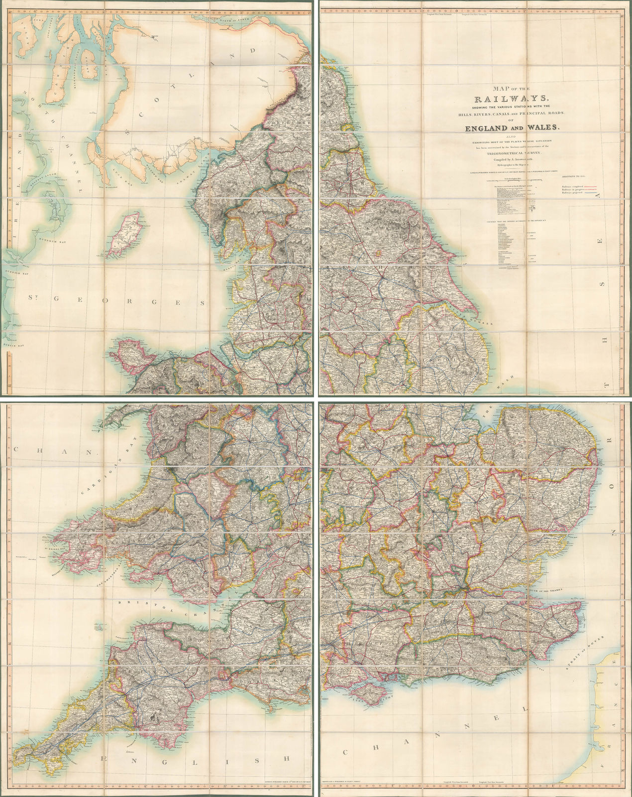 Aaron Arrowsmith, Map of the Railways Showing the Various Stations with the Hills, Rivers, Canals and Principal Roads of England and Wales, 1845