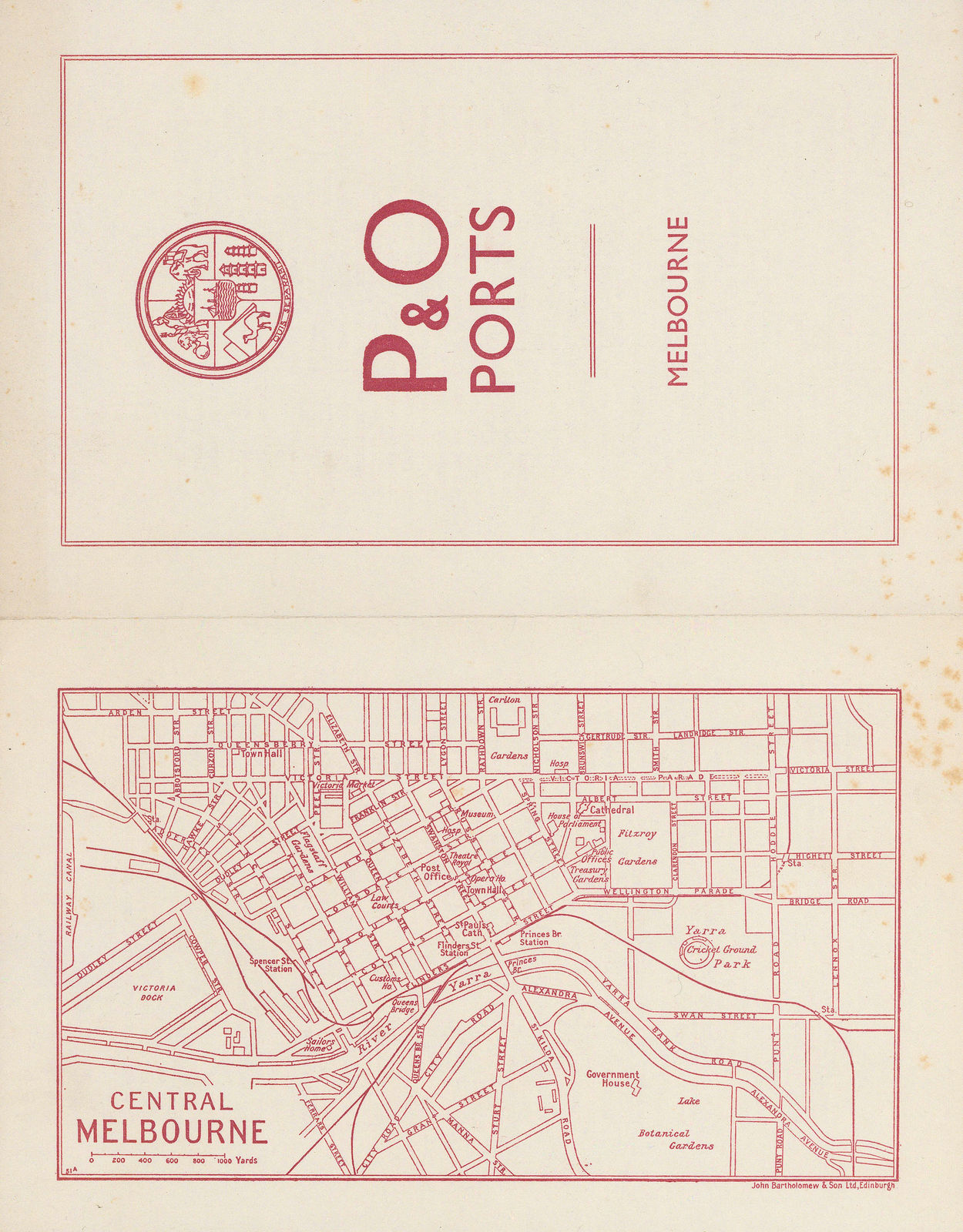 John Bartholomew & Son, Melbourne - P&O Ports Guide, 1925 (c.)