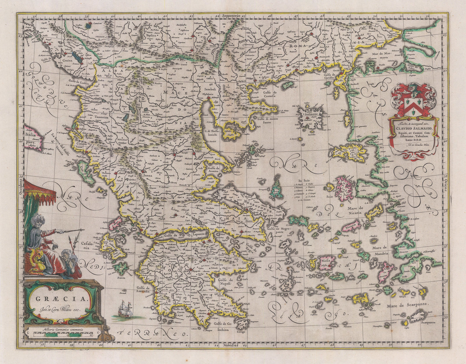 Willem & Jan Blaeu, Dutch Golden Age map of Greece, 1662 (c.)