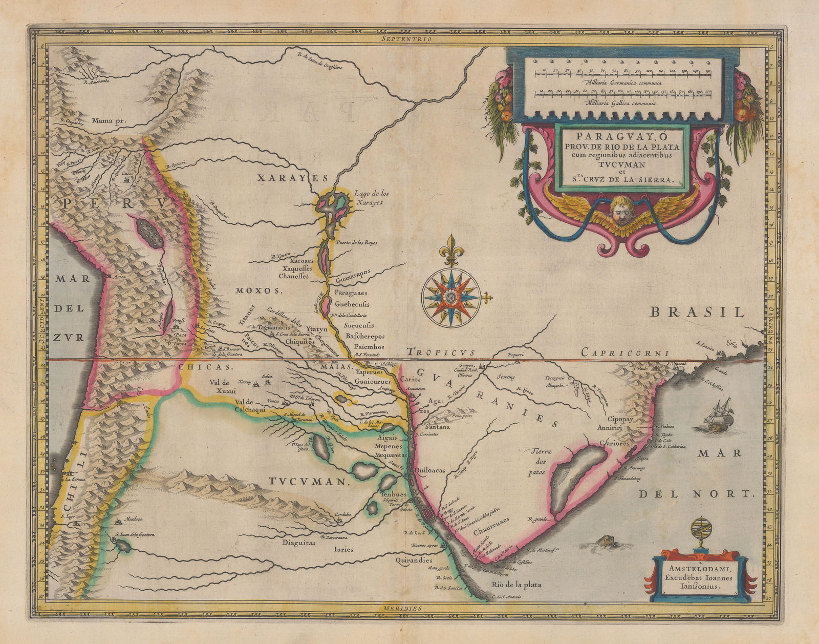 Jan Jansson, Dutch Golden Age map of Paraguay, 1650 c.
