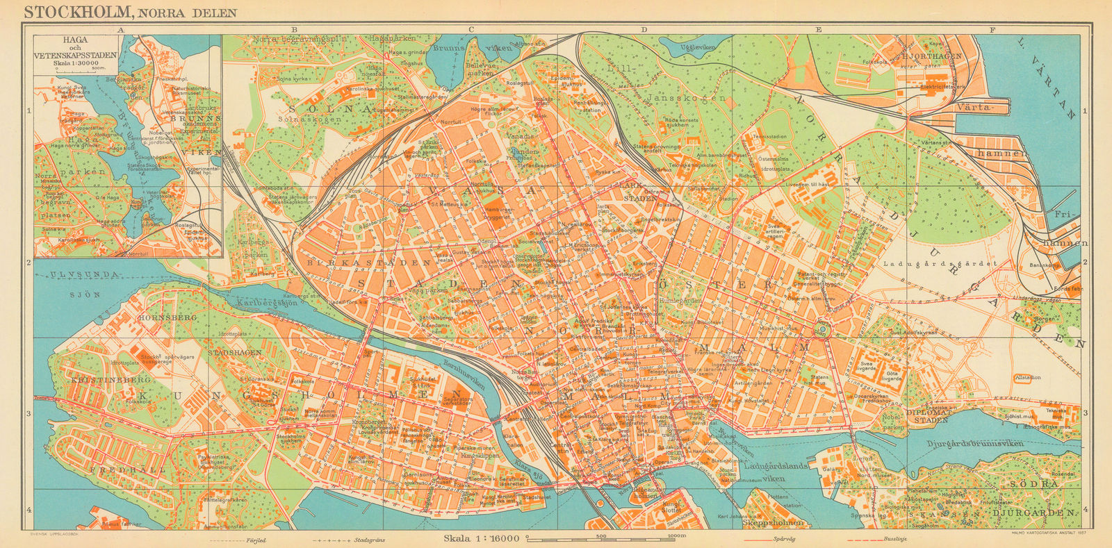 Malmö Kartografiska Anstalt, Stockholm, Northern Sheet, 1937