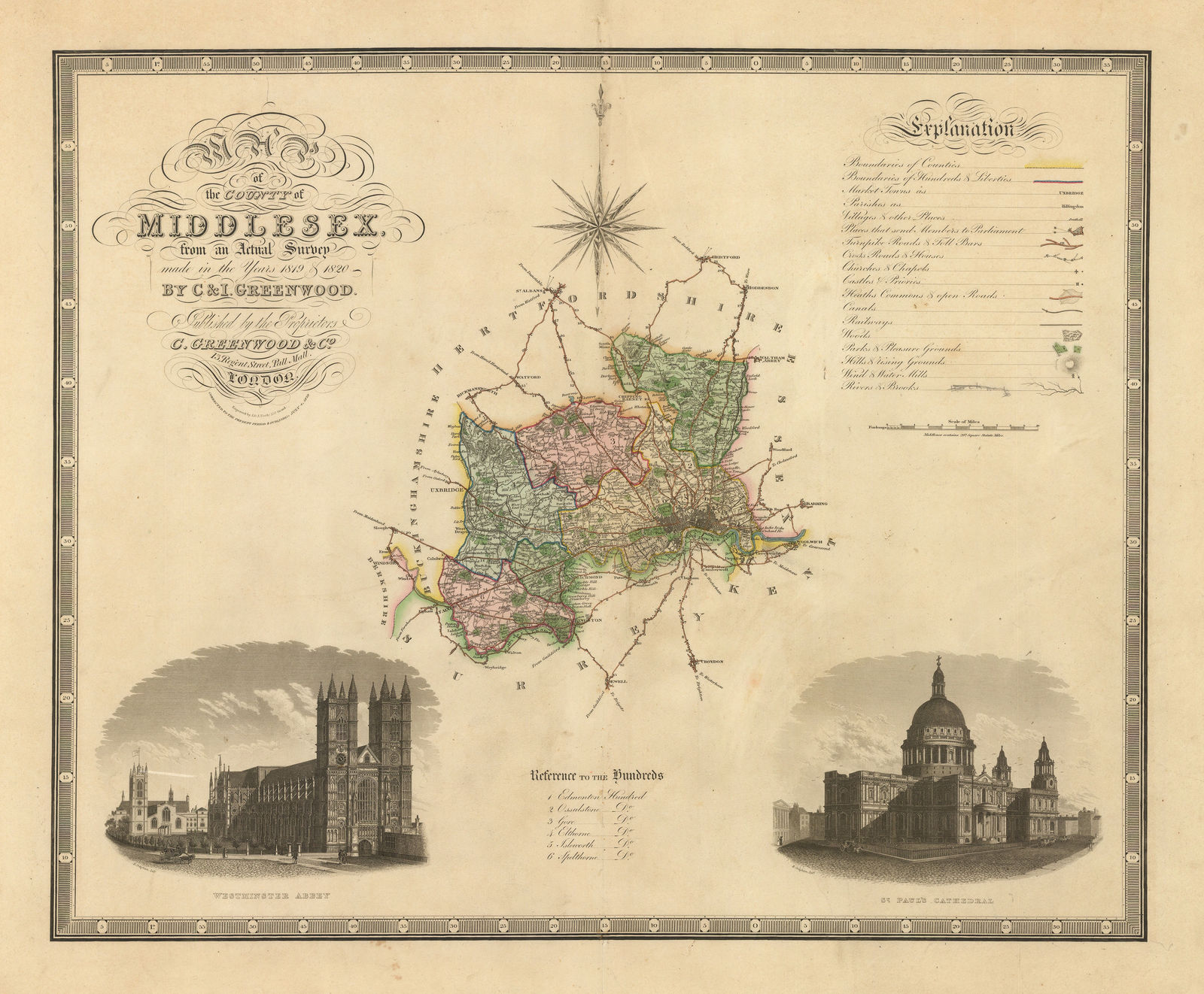 Christopher & John Greenwood, Map of the County of Middlesex, 1829