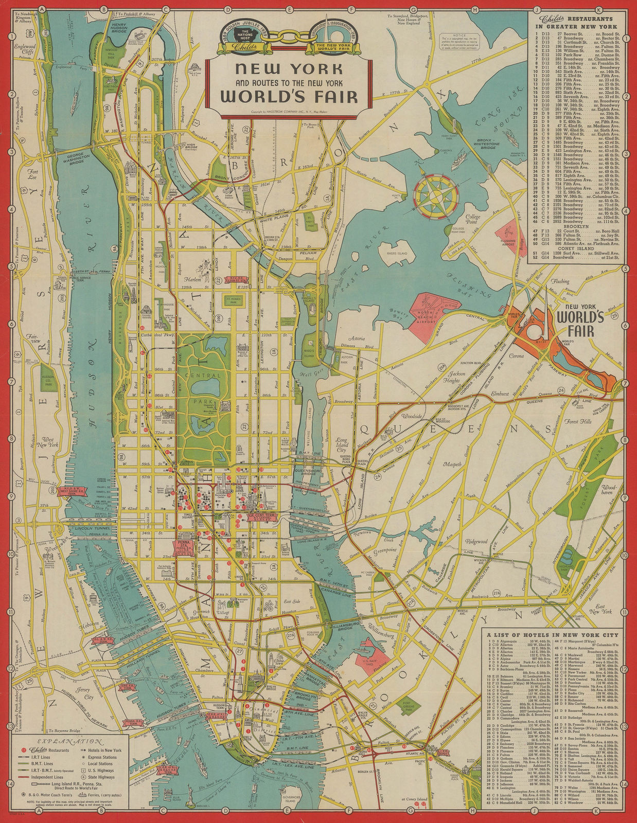 Hagstrom Co. Inc., New York and Routes to the New York World's Fair, 1939