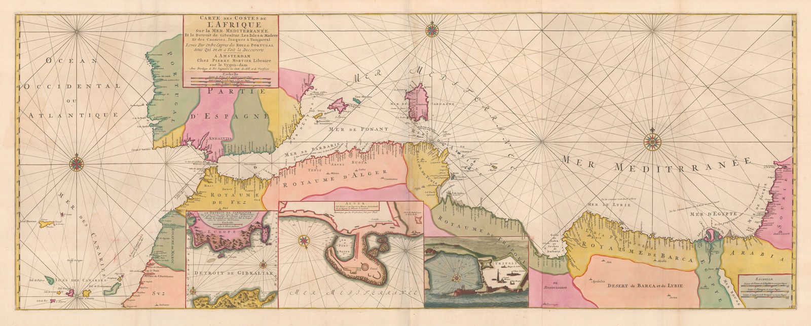 Pierre Mortier, Chart of the southern Mediterranean and coast of North Africa, 1708