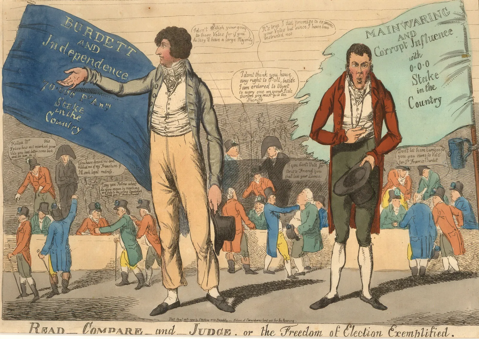 Samuel William Fores, Political Cartoon - Read Compare and Judge, or the Freedom of Election Exemplified, 1804