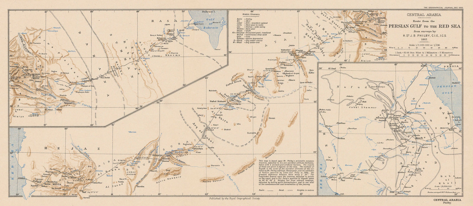 Royal Geographical Society (RGS), Central Arabia - Route from the Persian Gulf to the Red Sea, 1920