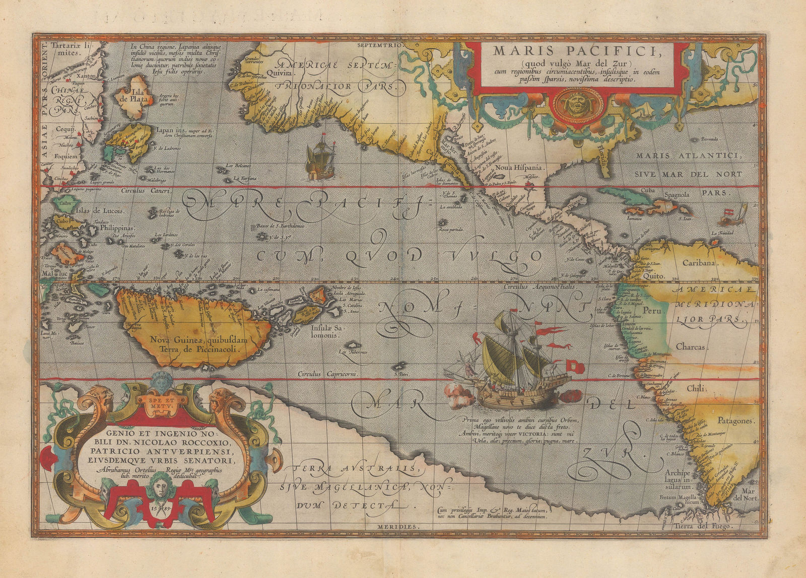 Abraham Ortelius, First printed map of the Pacific Ocean, 1592