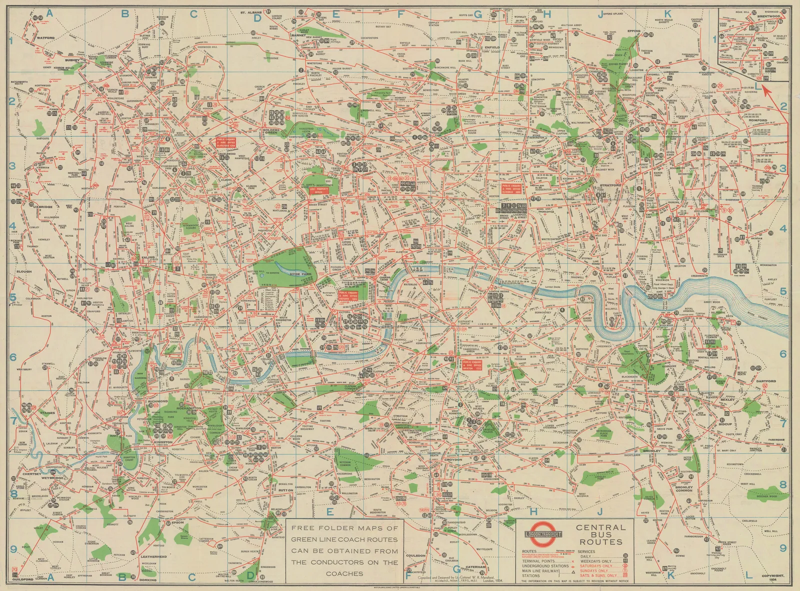 London General Omnibus Co., General Omnibus Map of London, 1934