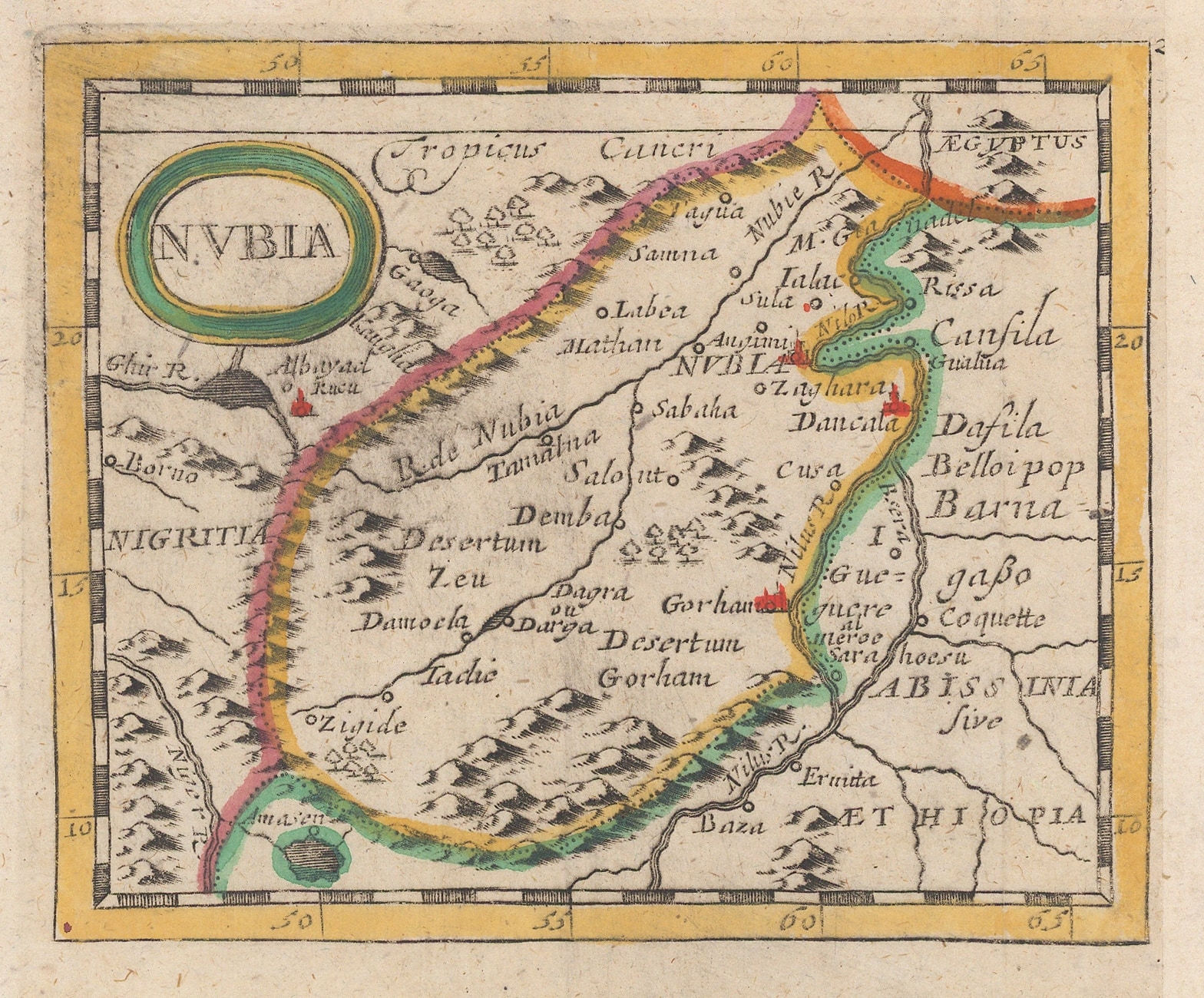 Pierre Duval, Miniature map of Nubia (Sudan), 1680 c.