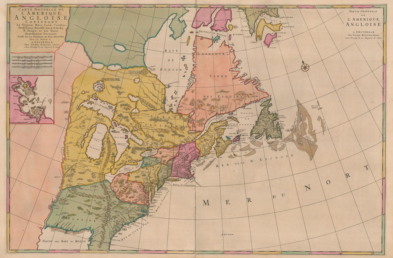 Pierre Mortier, East Coast of the United States, 1708