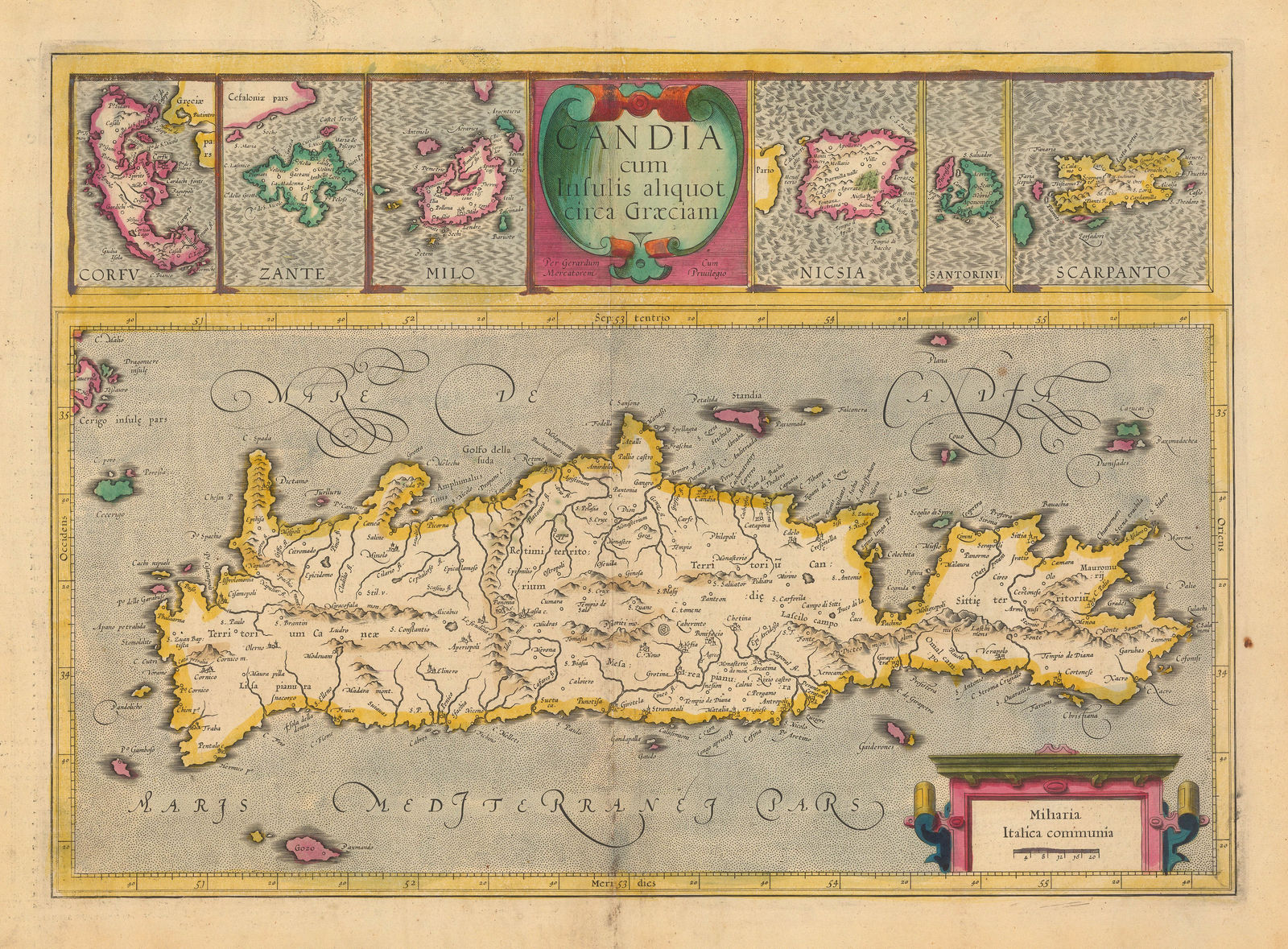 Mercator Hondius, Crete, Corfu, Zante, Milos, Naxos, Santorini & Karpathos, 1630 c.