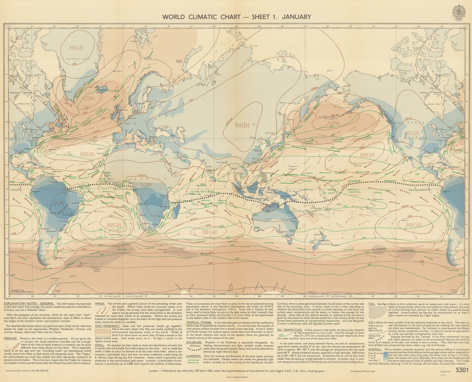 British Admiralty, World Climate Chart - January, 1956