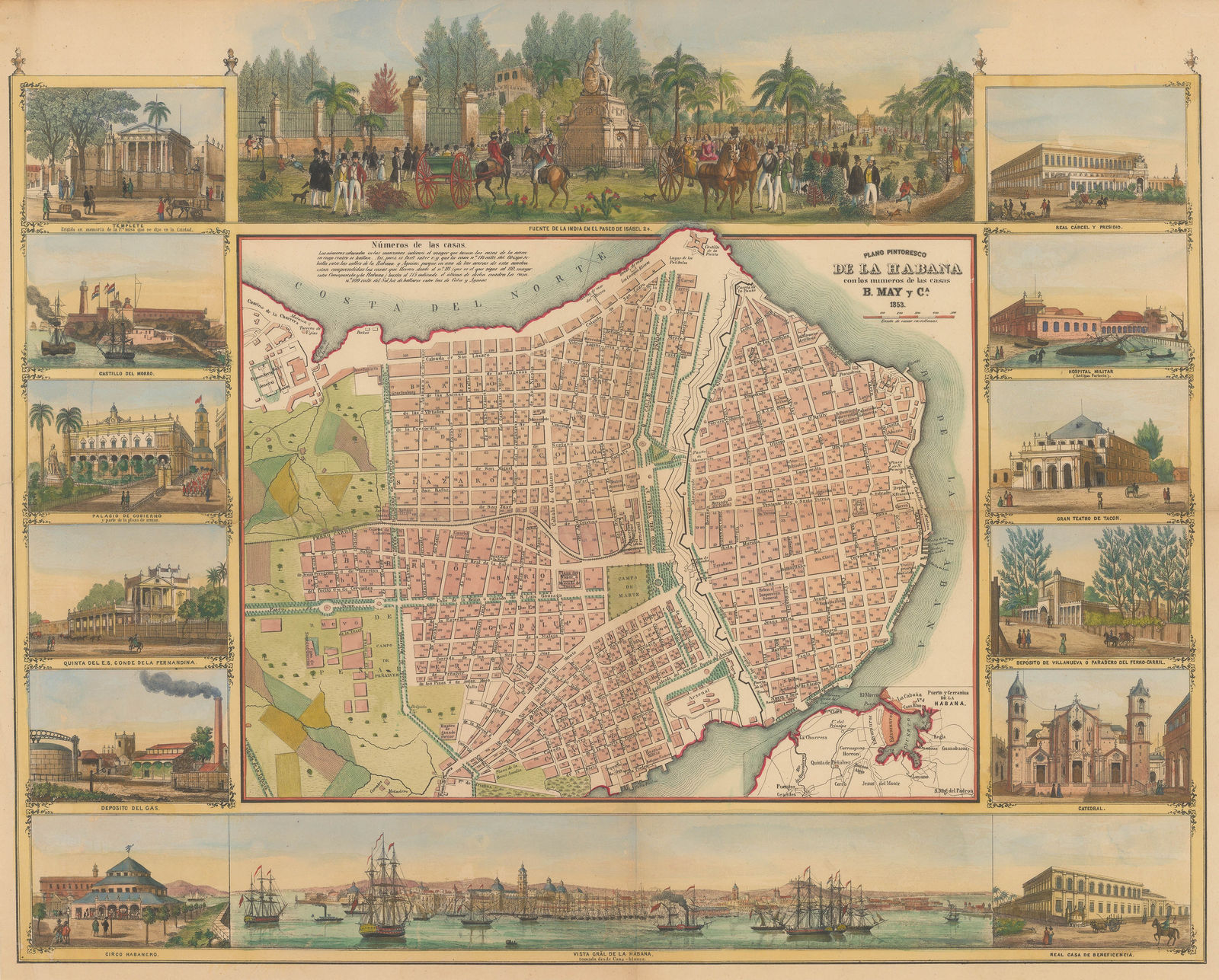 Frédéric (Federico) Mialhe, Picturesque plan of Havana, Cuba, 1851
