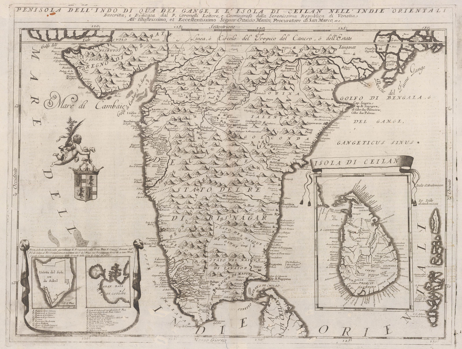 Vincenzo Coronelli, Penisola Dell' Indo Di Qua Del Gange E L'Isola di Ceilan Nell' Indie Orientali, 1696