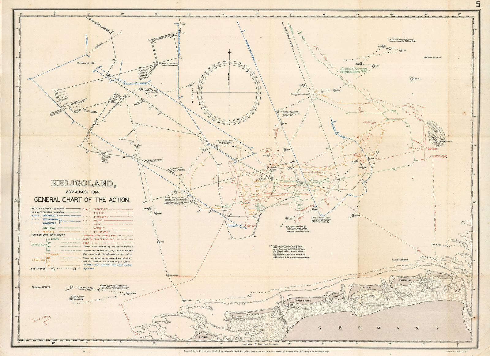 Ordnance Survey, Heligoland 28th August 1914 General Chart of the Action, 1919