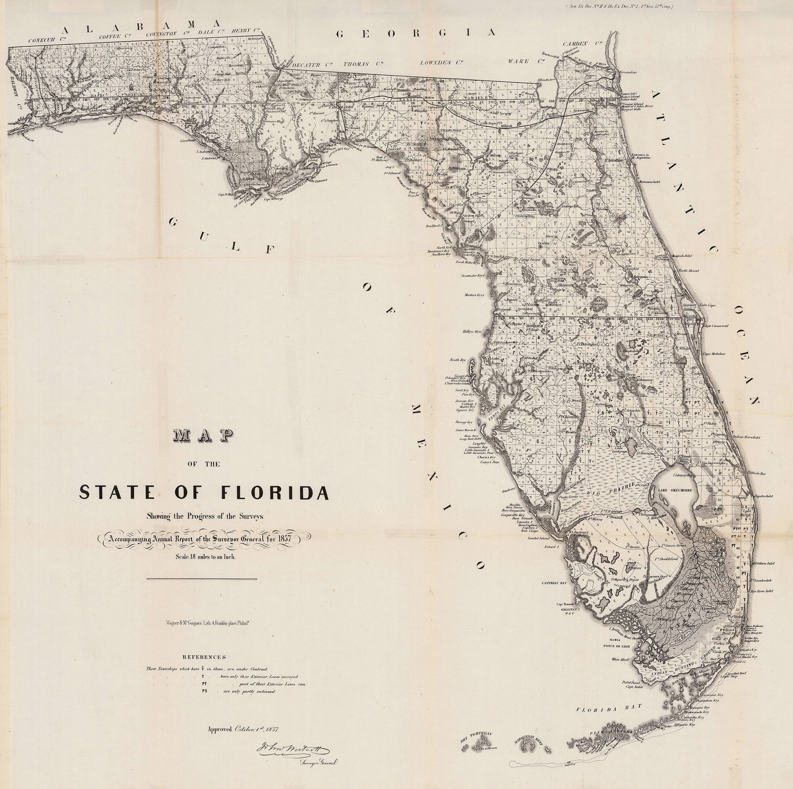 General Land Office (GLO), Map of the State of Florida Showing the Progress of the Surveys, 1857