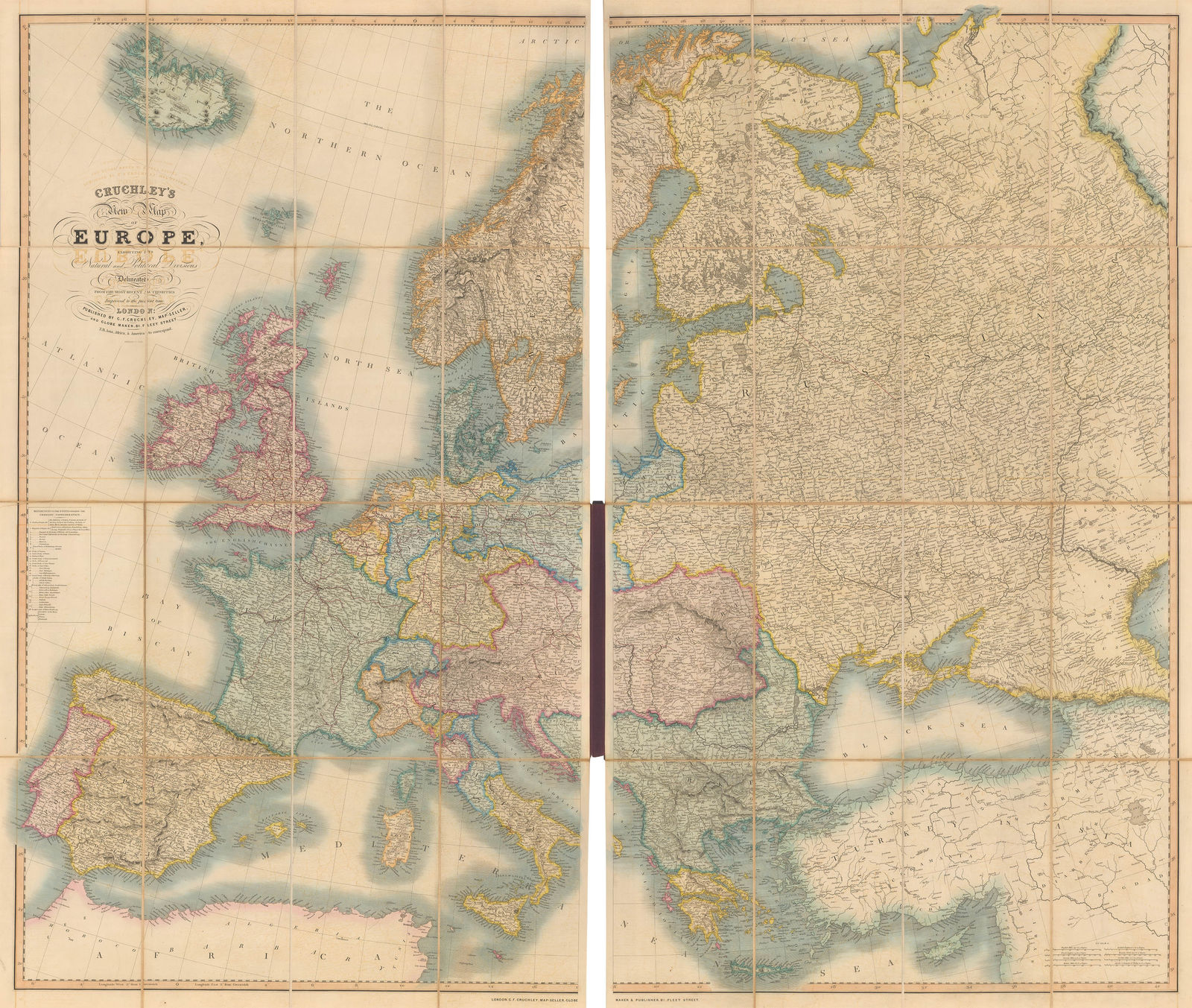 George Frederick Cruchley, Folding wall map of Europe, 1855