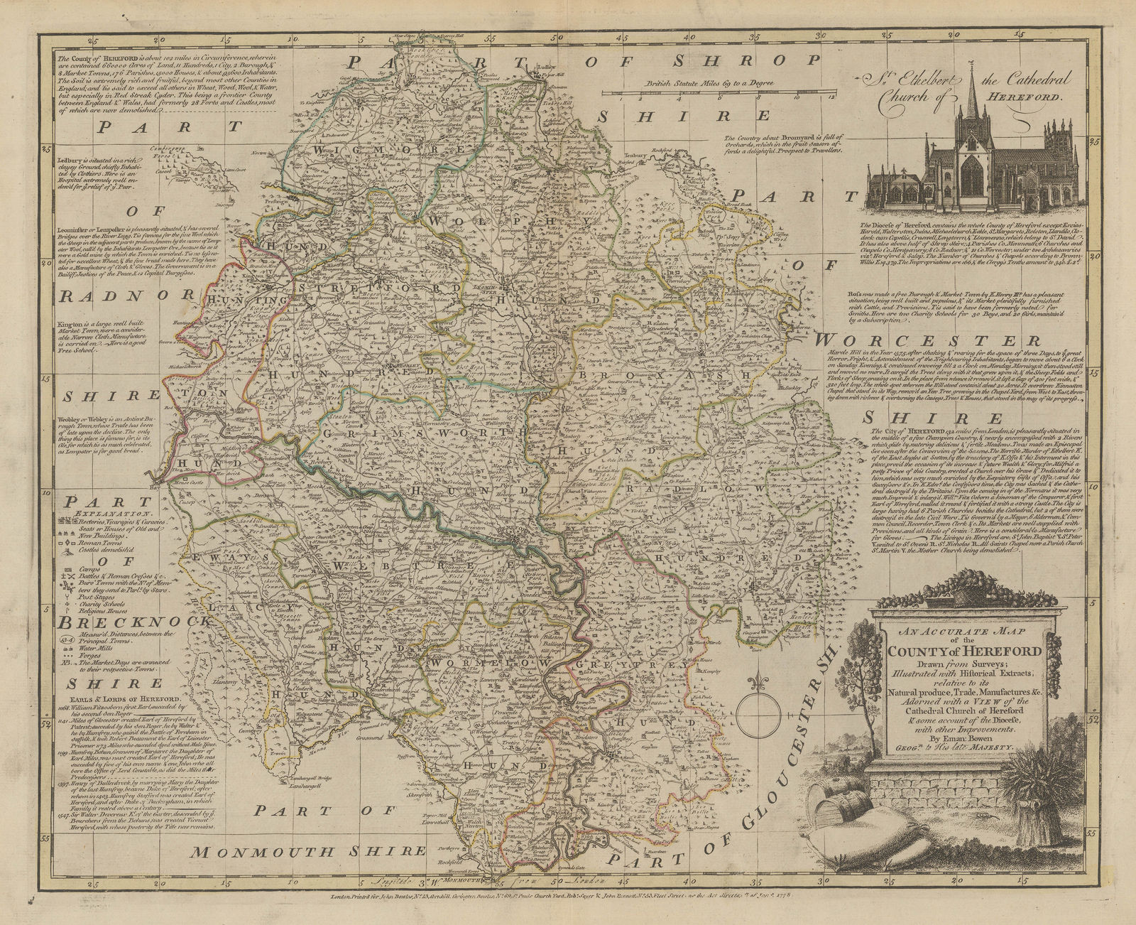 Emanuel Bowen, An Accurate Map of the County of Hereford, 1778