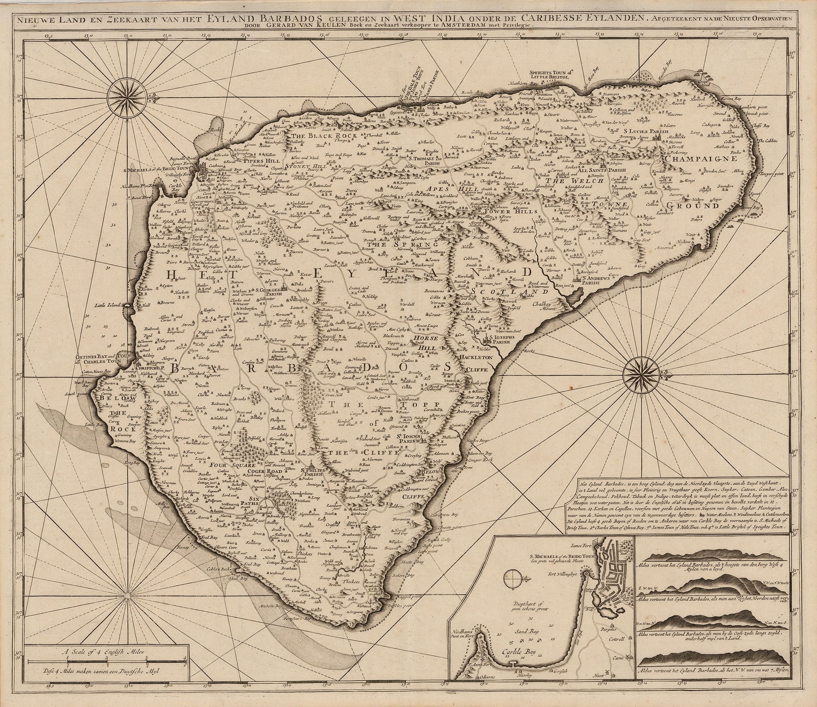 Gerard van Keulen, Dutch sea chart of Barbados, 1753