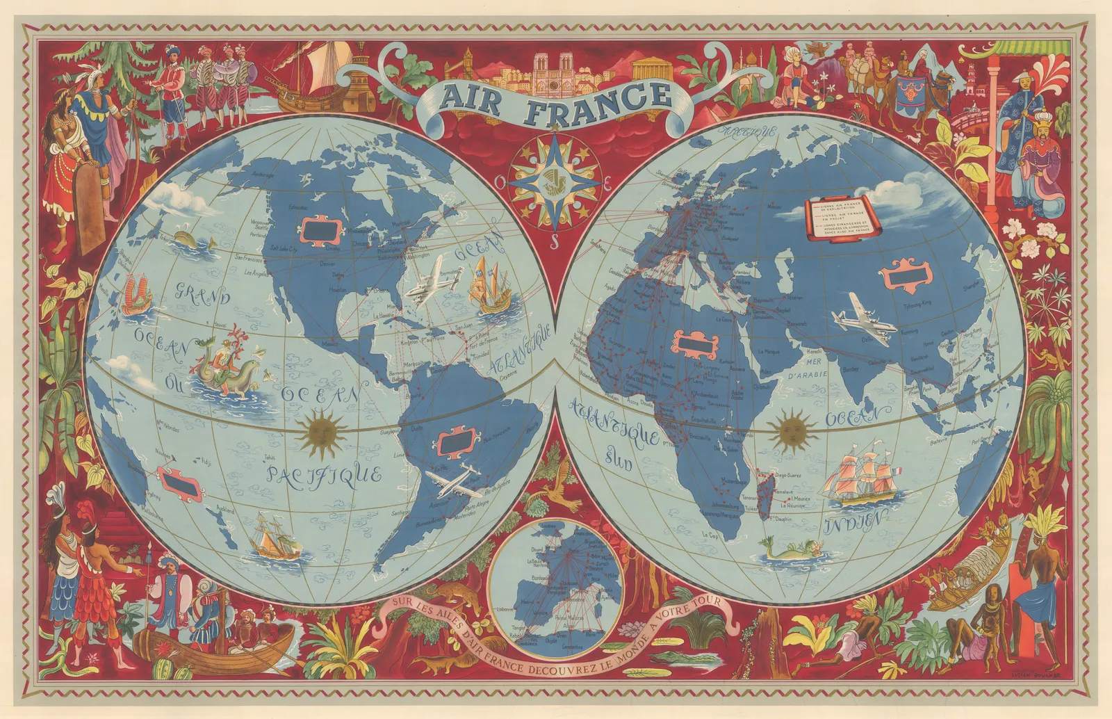 Air France, Air France Route Map, 1952 c