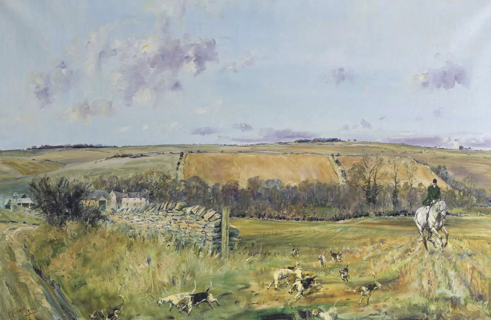 Michael Lyne (1912-1989), The Heythrop, coming up from Lower Swell, Gloucestershire