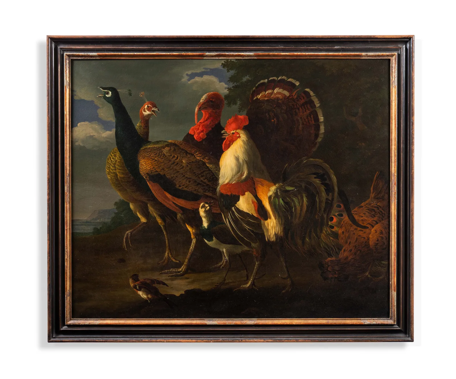 Philips van Kouwenbergh (1671-1729), A Peacock and Other Fowl in a Landscape