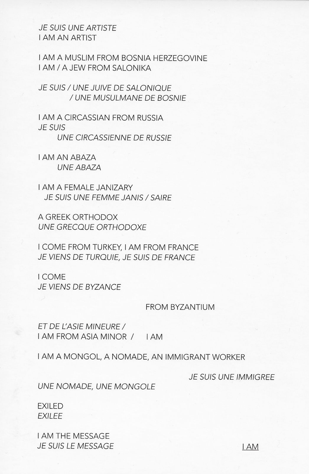 Nil Yalter, I AM (Circular Rituals), 1992