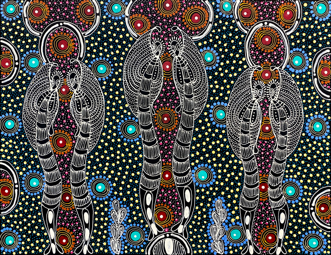 Dreamtime Sisters by Colleen Wallace, 2024, acrylic on canvas, 58 x 44.5 cm
