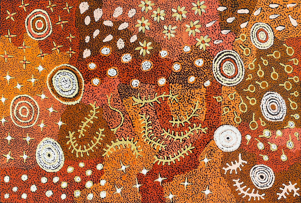 Minyma Malilu by Kay Baker, 2024, acrylic on Belgian linen, 60 x 90 cm