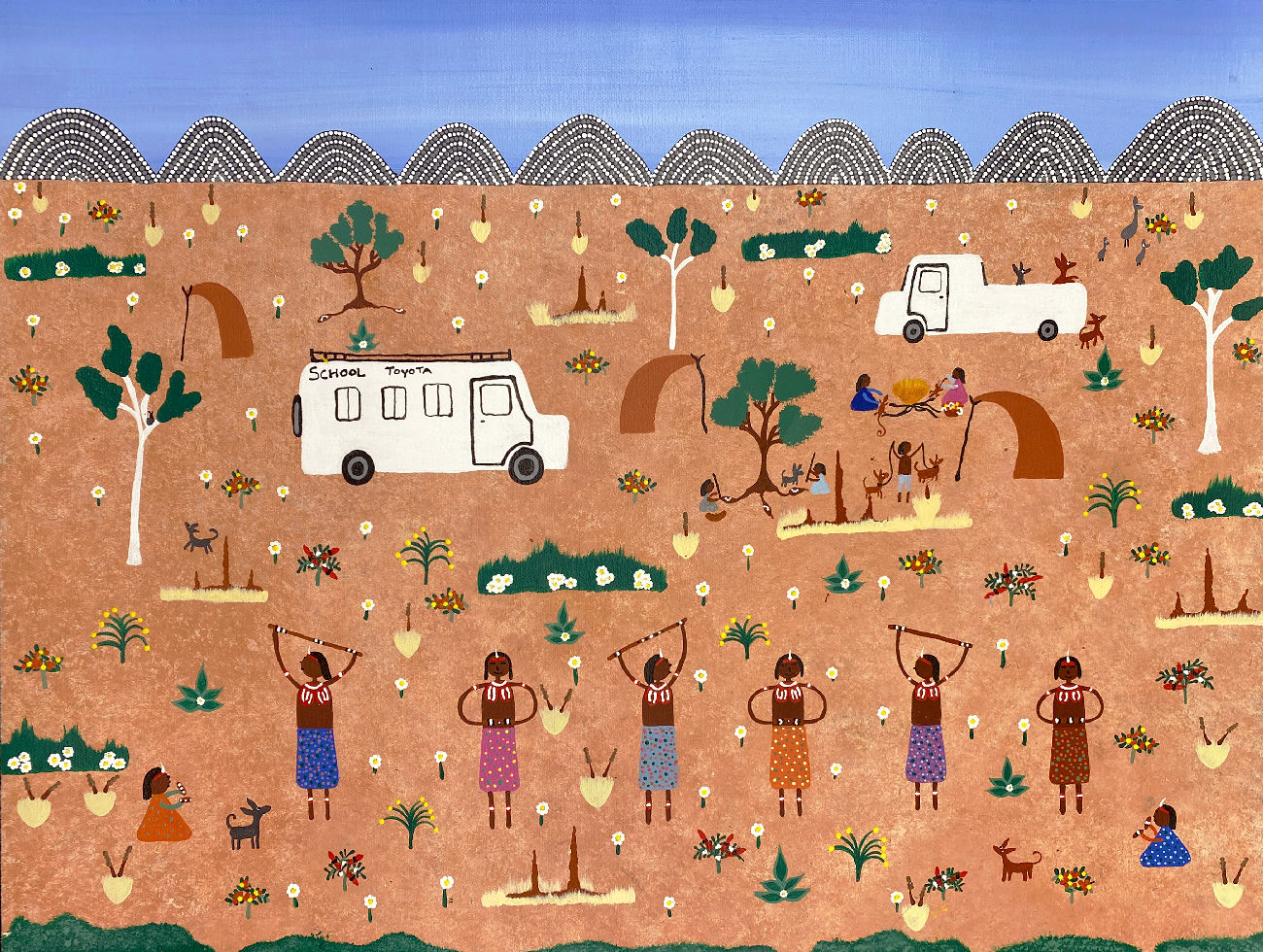 Evelyn Daniels, Girls dancing after school in the bush near Papunya, 2025