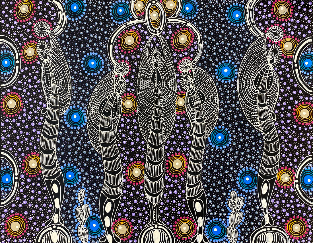 Dreamtime Sisters by Colleen Wallace, 2024, acrylic on canvas, 58 x 44.5 cm