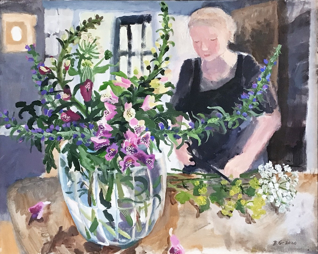 Brita Granström, Self-portrait with Viper's Bugloss and Foxgloves