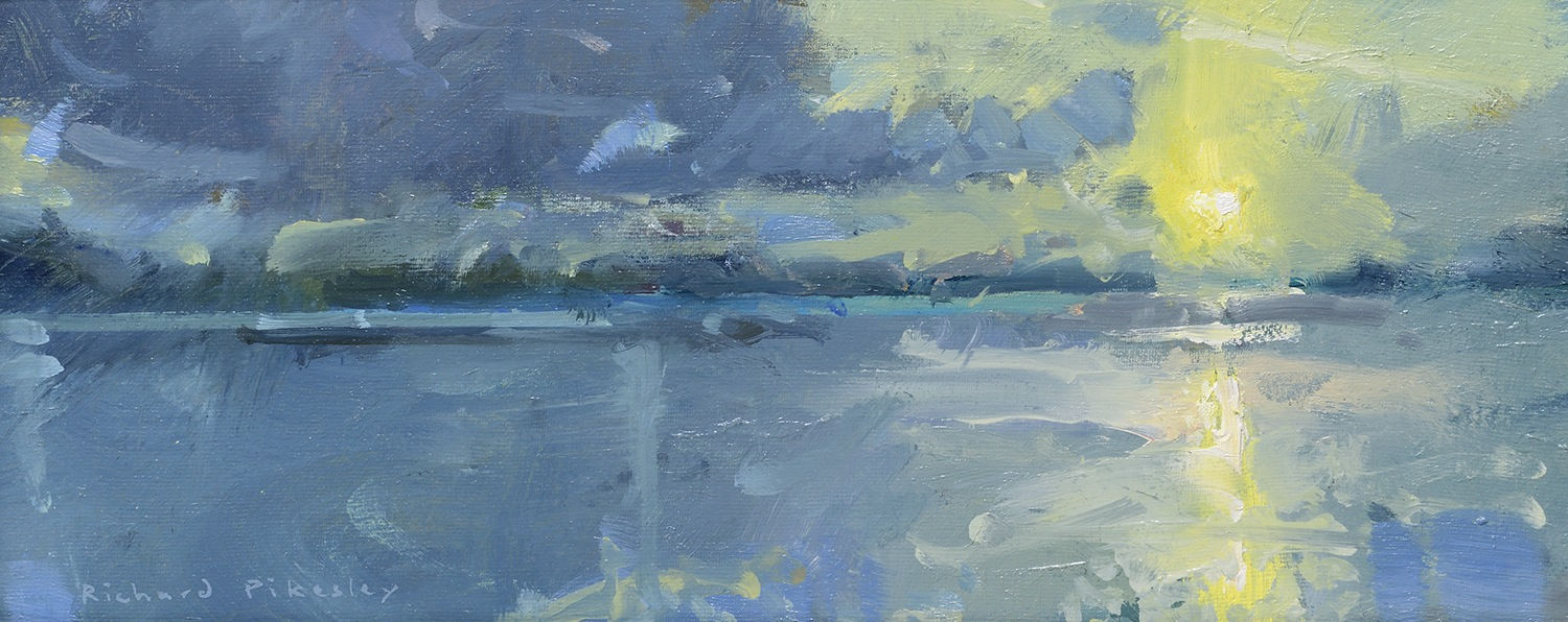 Richard Pikesley PPNEAC RWS, River in Spate, Last Sun