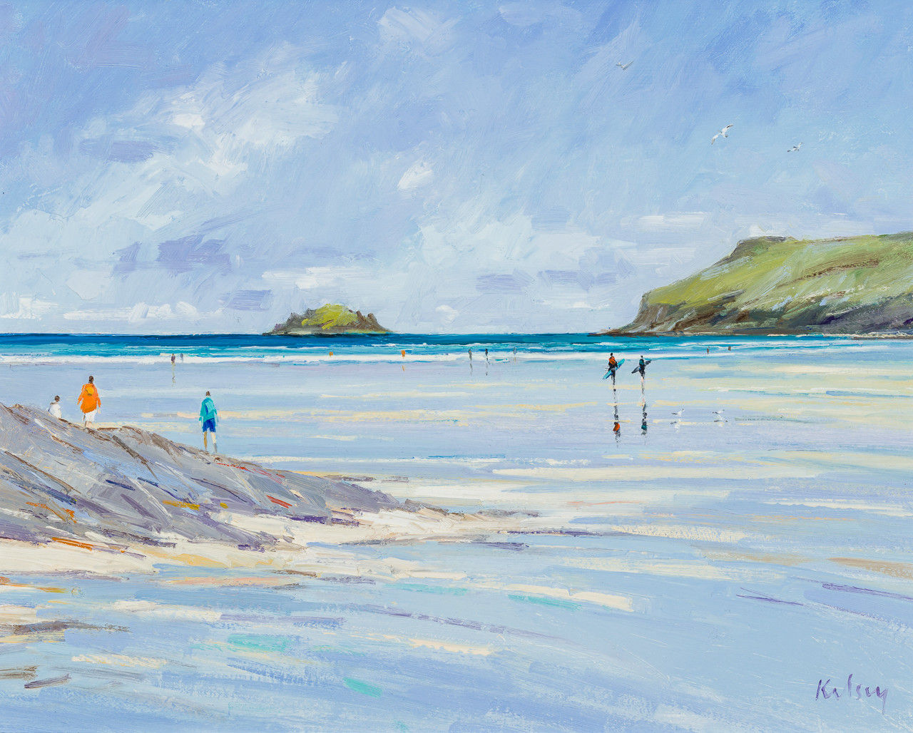 Robert Kelsey DA MUniv PAI FRSA, Surfers on Polzeath Beach