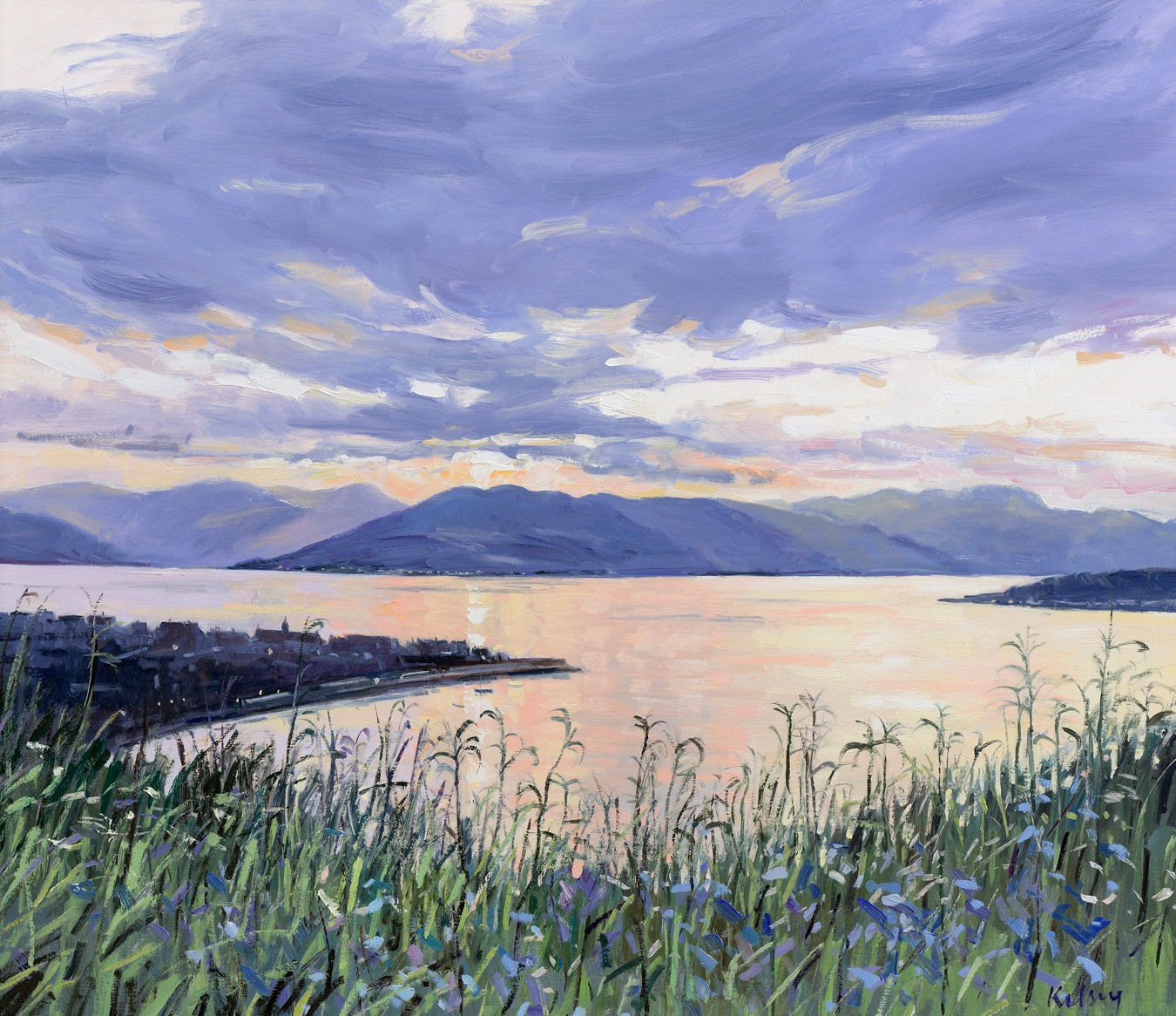 Robert Kelsey DA MUniv PAI FRSA, Gourock Sunset, with Bluebells