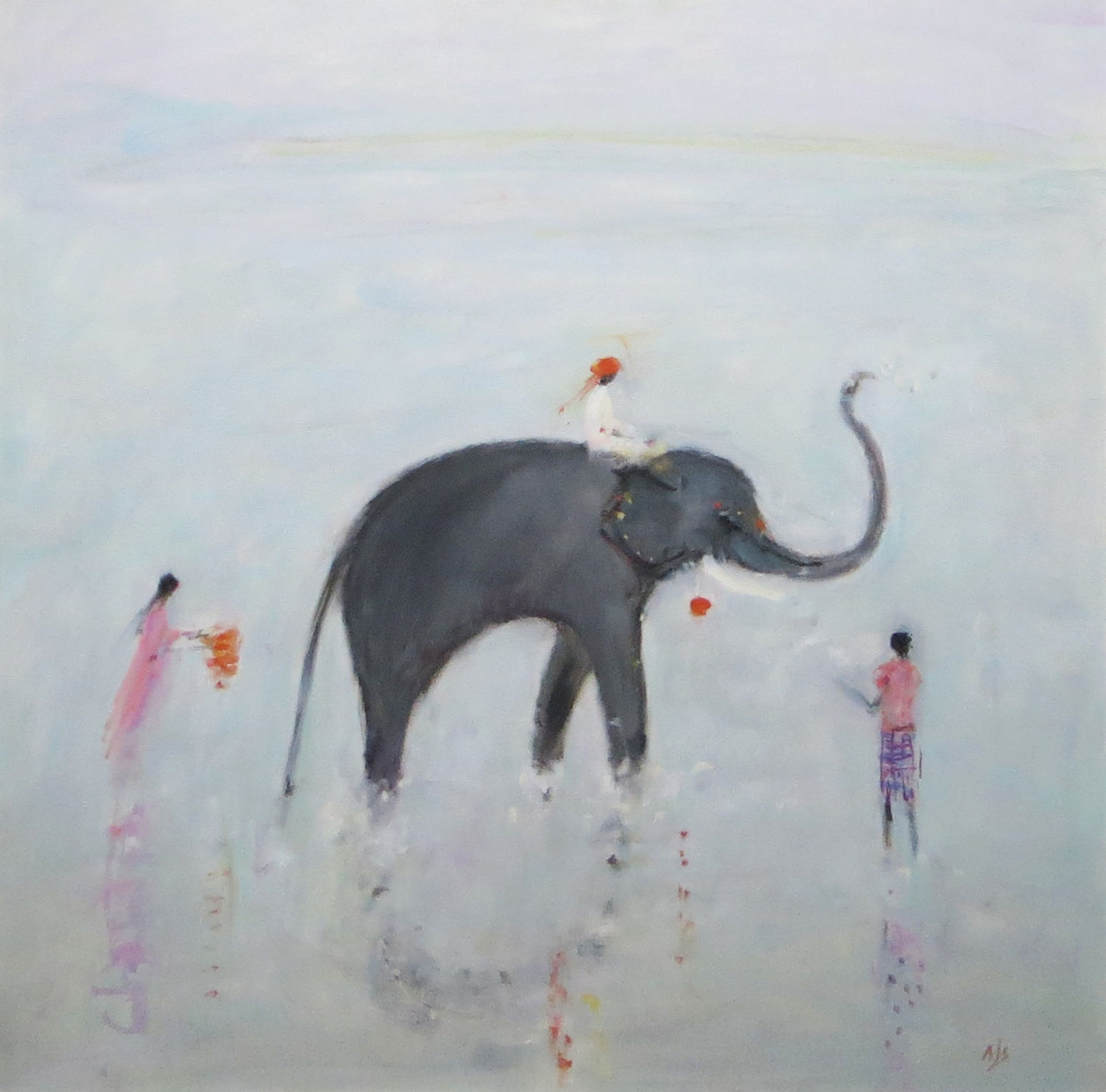 Ann Shrager NEAC, Elephant with Mahout and Two Women