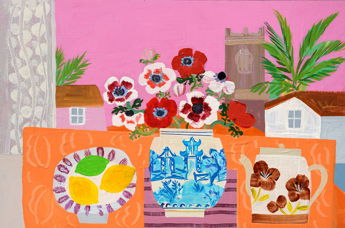 Emma Williams, Anemones in Willow Pattern Pot. St Ives , 2022