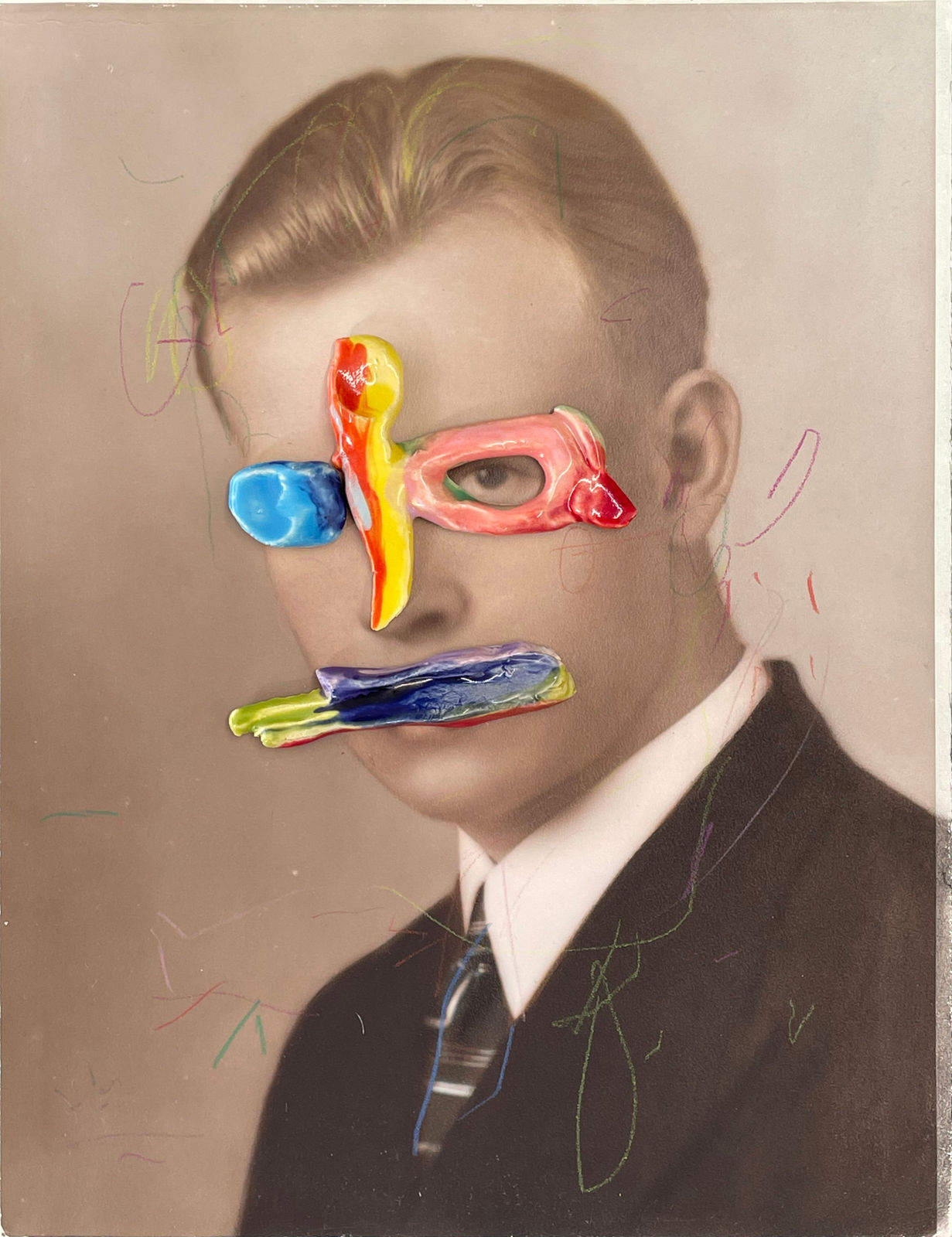 Julie Cockburn, Ceramic Face Man (2), 2022