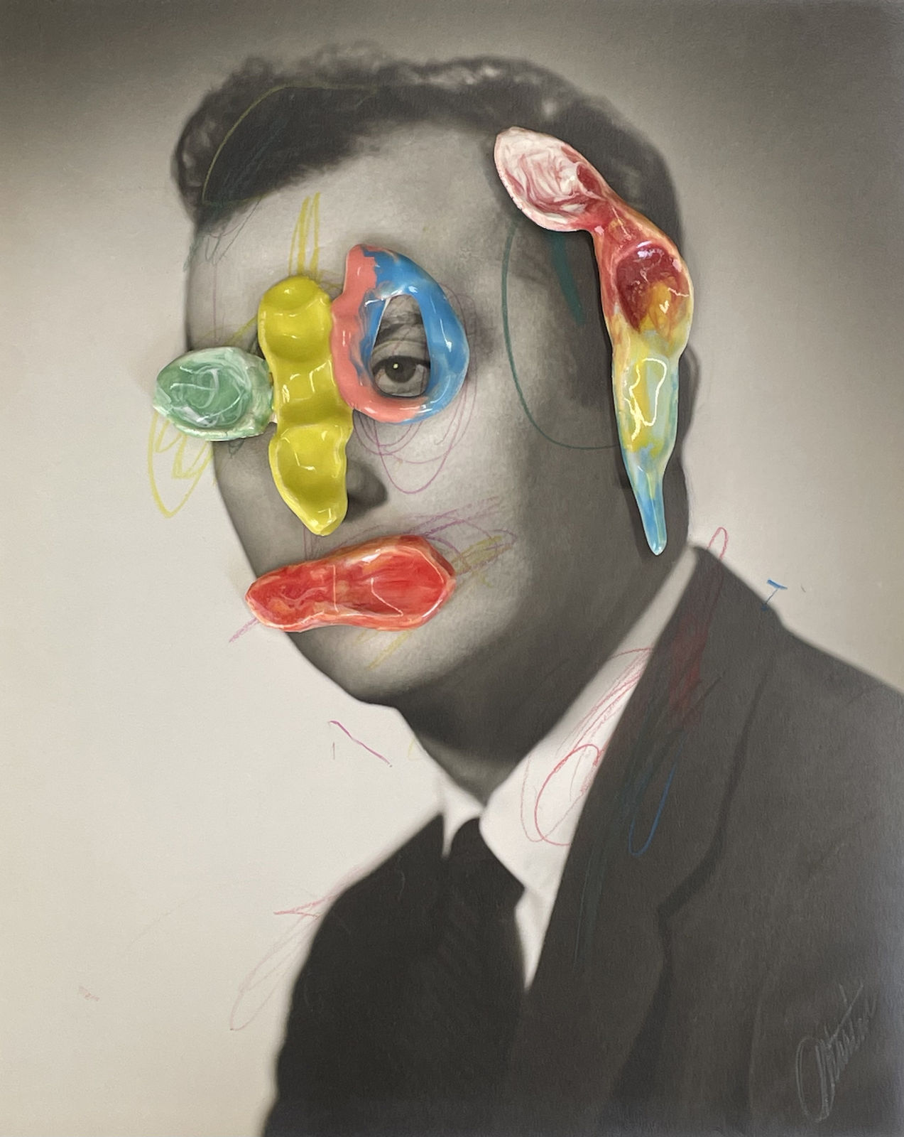 Julie Cockburn, Ceramic Face (Man), 2021