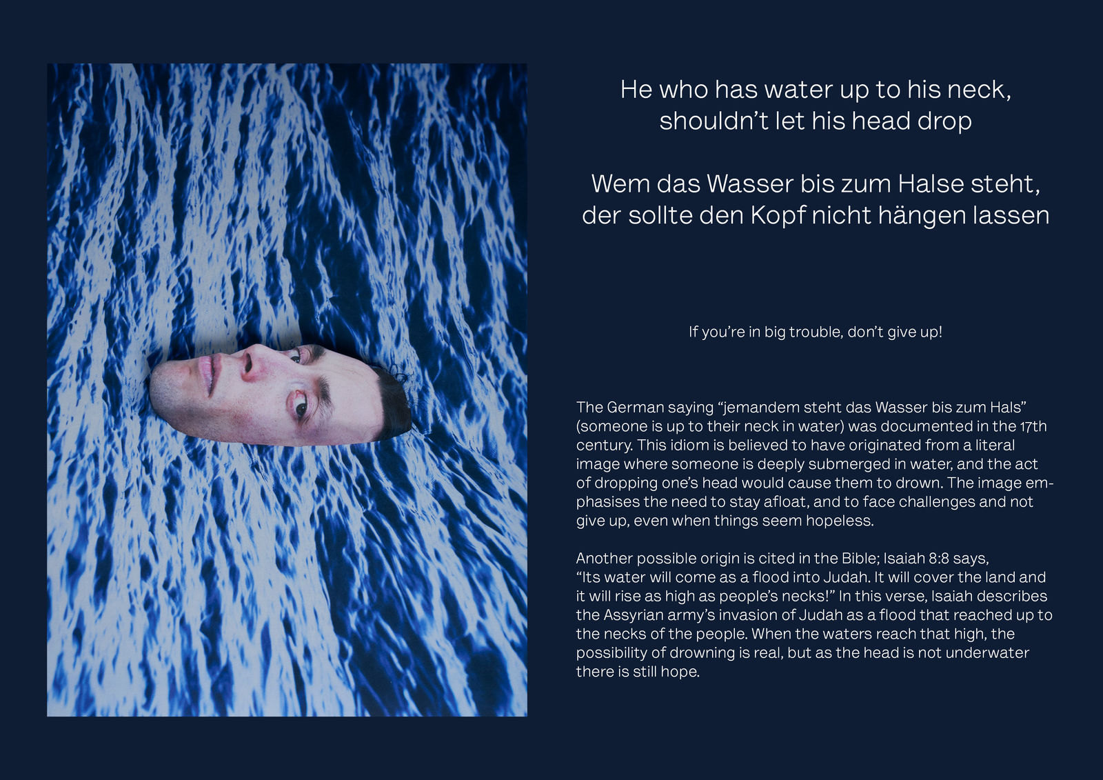 e, He who has water up to his neck, shouldn’t let his head drop (Wem das Wasser bis zum Halse steht, der sollte den Kopf nicht hängen lassen), 2024