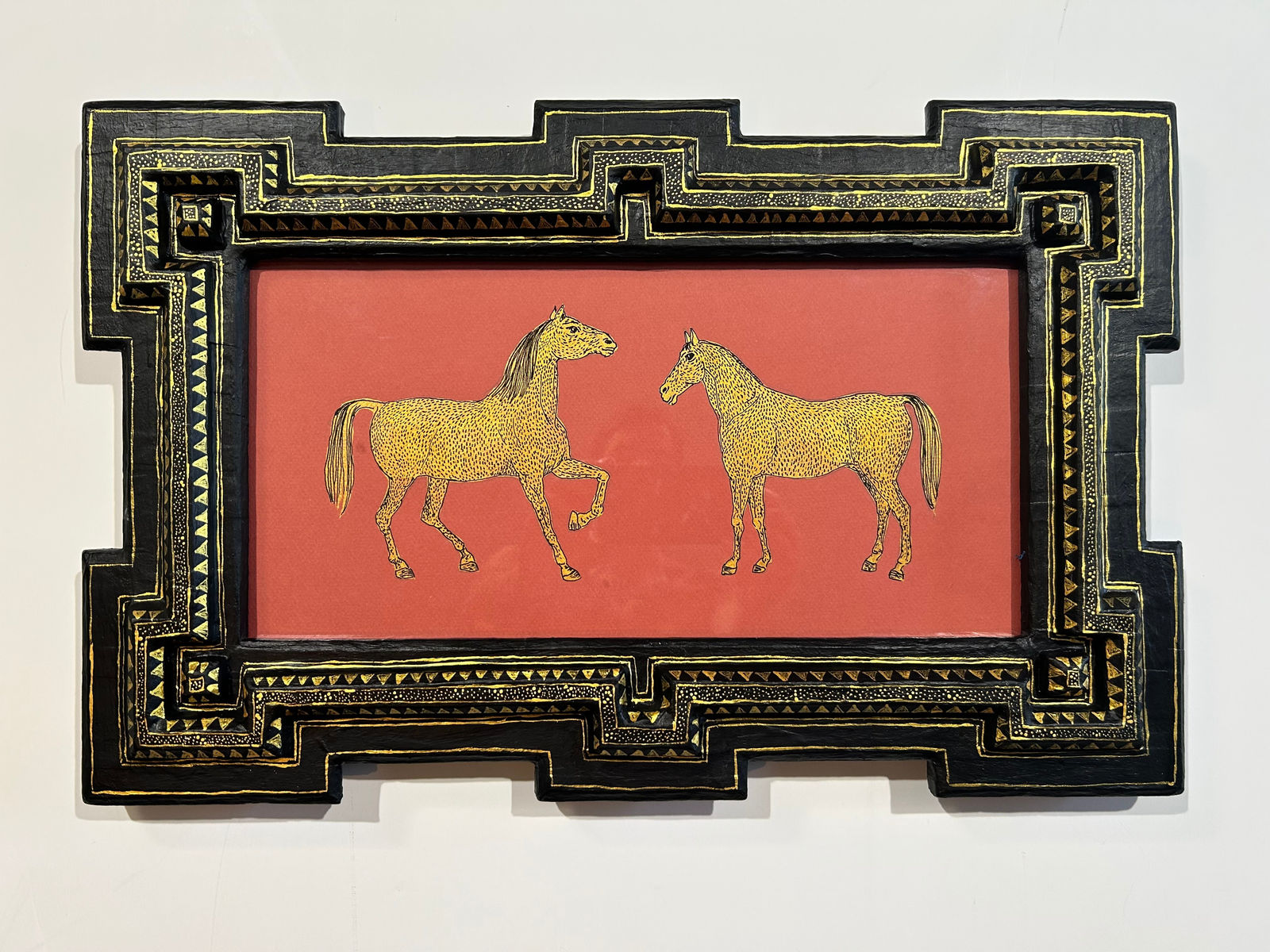 Mark Gagnon, Northern Renaissance Style Frame with Pair of Horses Drawing on Red Paper, 2025
