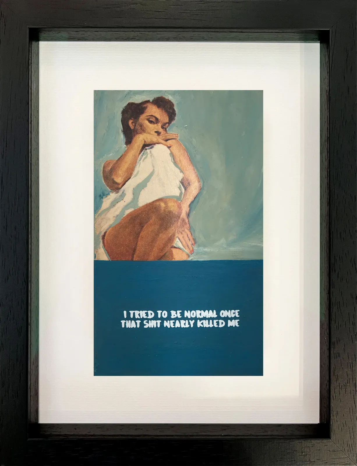 Artist Mr Controversial original framed book blue iI tried to be normal once that shit nearly killed me, Turner Art Perspective, Essex Chelmsford Gallery