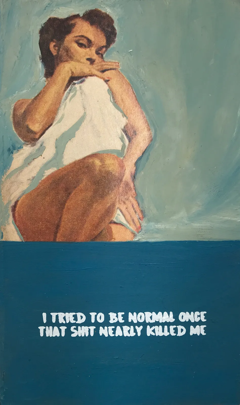 Artist Mr Controversial original framed book blue iI tried to be normal once that shit nearly killed me, Turner Art Perspective, Essex Chelmsford Gallery