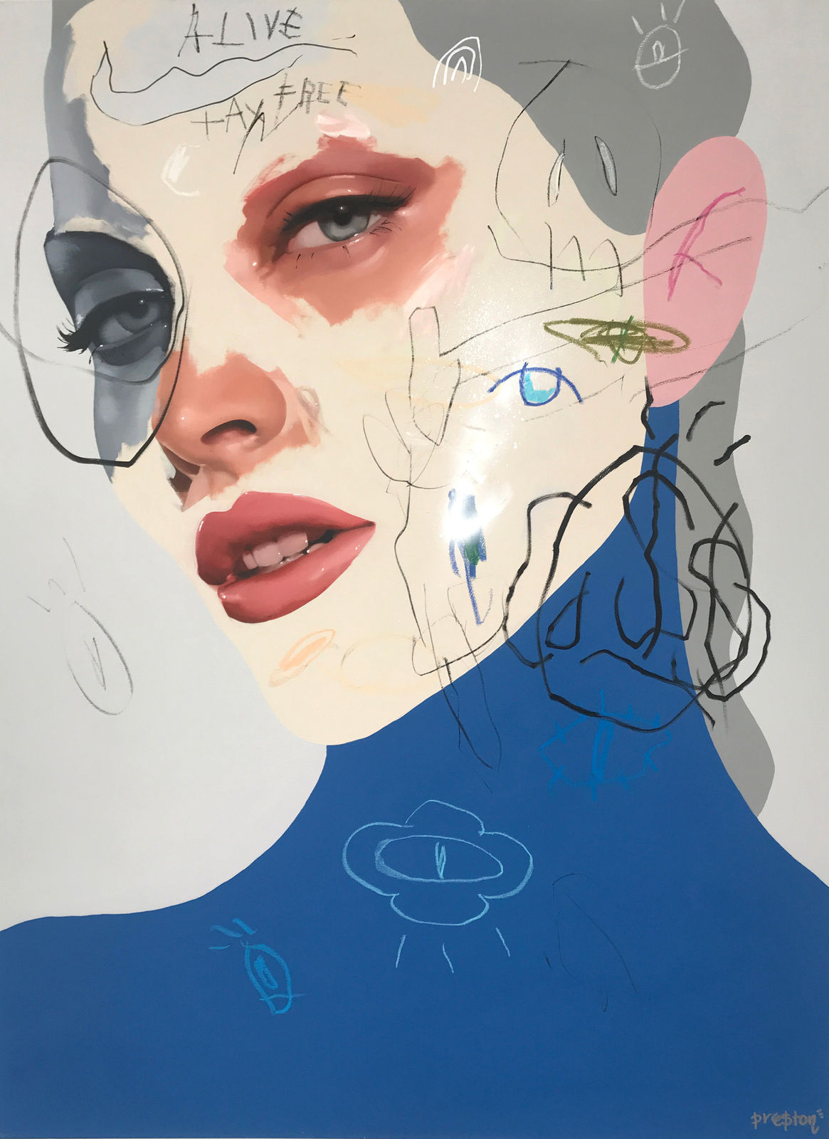 Preston Paperboy artist Fatale series Original painting on canvas girl & graffiti Turner Art Perspective Essex Art Gallery